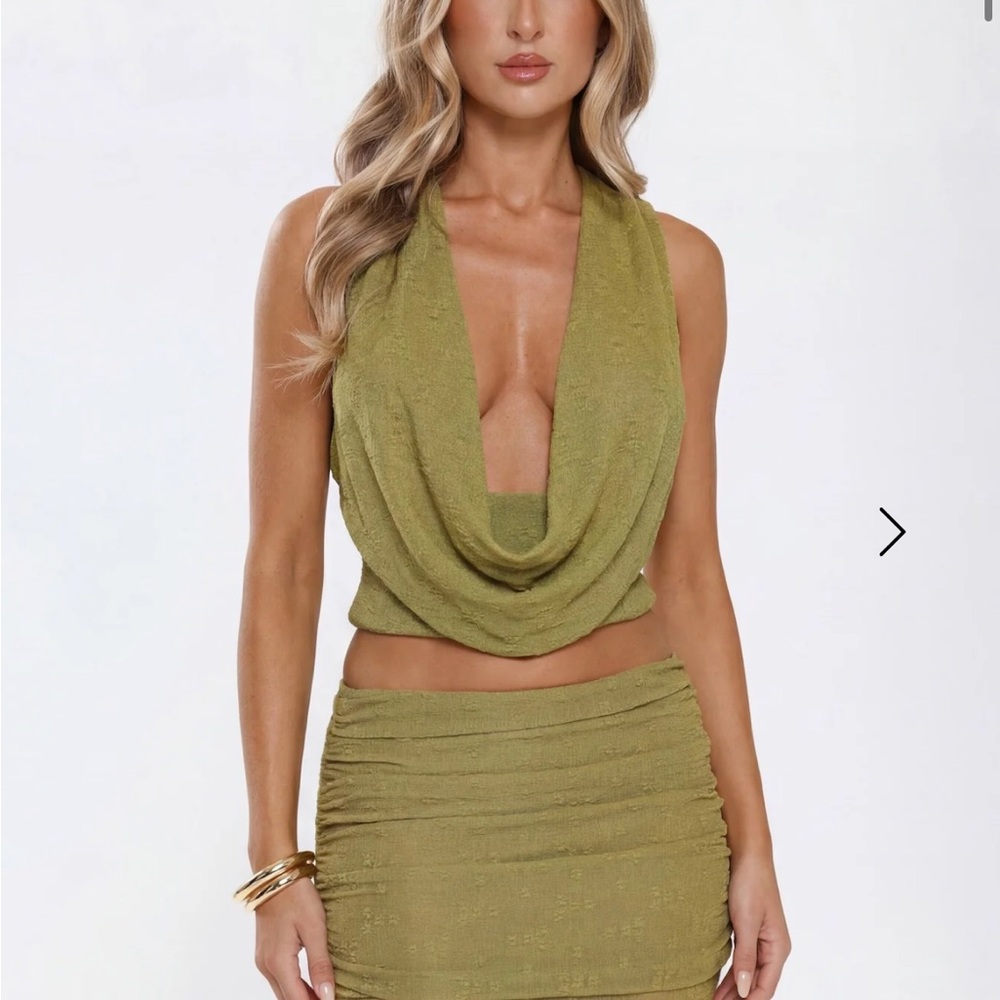 Hola Chica Cowl Neck Knit Top Olive